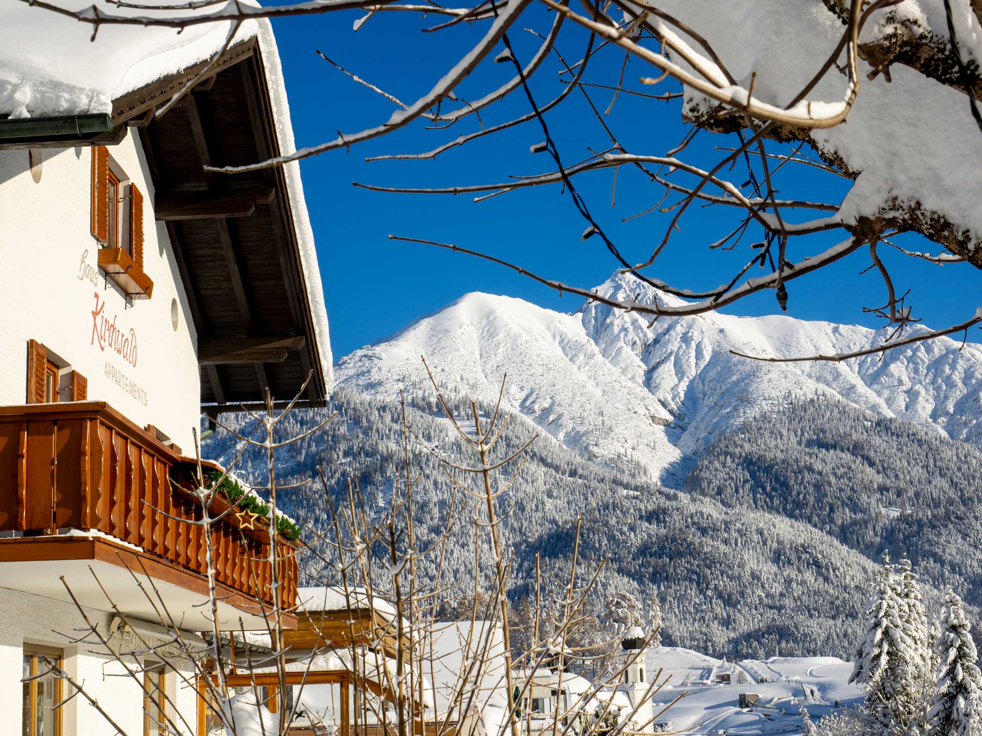 haus kirchwald panoramablick schneeberge seefeld